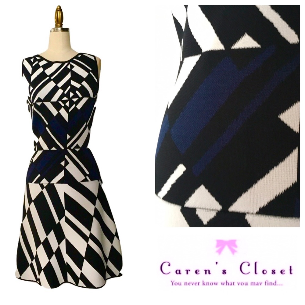 BCBGMaxAzria Blk Wht & Navy Fit & Flare Dress - Picture 3 of 7